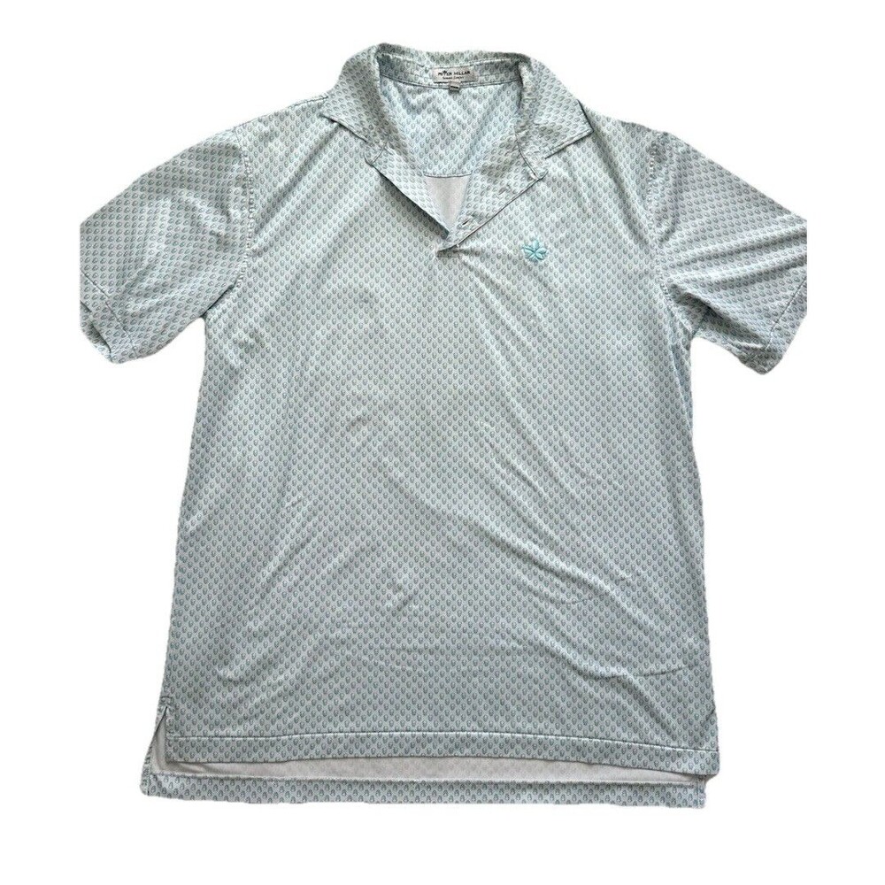 Peter Millar Summer Comfort White Blue Skull Print Polo Performance Size L Golf